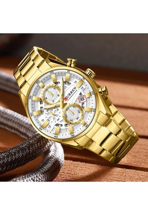 Reloj Curren 8495 Cronógrafo Tablero Blanco - Dorado