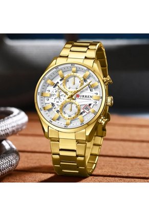 Reloj Curren 8495 Cronógrafo Tablero Blanco - Dorado