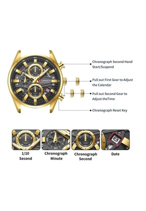Reloj Curren 8495 Cronógrafo Tablero Verde - Dorado