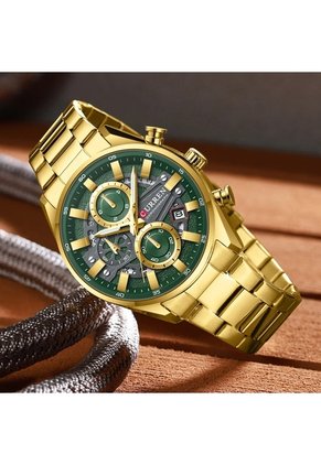 Reloj Curren 8495 Cronógrafo Tablero Verde - Dorado