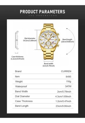 Reloj Curren 8495 Cronógrafo Tablero Blanco - Dorado