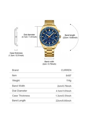 Reloj Curren 8497 Cronógrafo Tablero Azul - Dorado