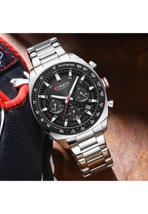 Reloj Curren 8497 Cronógrafo Tablero Negro - Plata