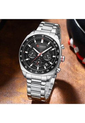 Reloj Curren 8497 Cronógrafo Tablero Negro - Plata