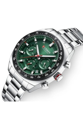 Reloj Curren 8497 Cronógrafo Tablero Verde - Plata