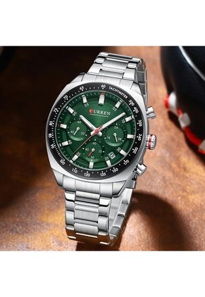 Reloj Curren 8497 Cronógrafo Tablero Verde - Plata