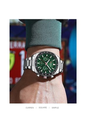 Reloj Curren 8497 Cronógrafo Tablero Verde - Plata