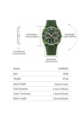Reloj Curren 8502 Cronógrafo Tablero Verde - Verde
