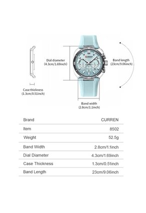 Reloj Curren 8502 Cronógrafo Tablero Azul Claro - Azul