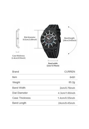 Reloj Curren 8491 Calendario Tablero Negro - Negro