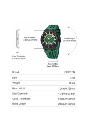 Reloj Curren 8491 Calendario Marco Negro - Verde