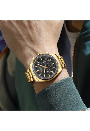 Reloj Curren 8497 Cronógrafo Tablero Negro - Dorado