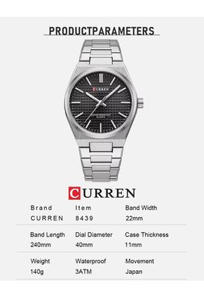 Reloj Curren 8439 Clasico Tablero Negro - Plateado