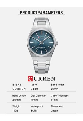 Reloj Curren 8439 Clasico Tablero Verde - Plateado