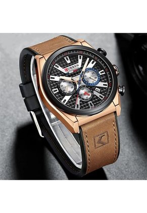 Reloj Curren 8392 Cronógrafo Tablero Negro - Cafe