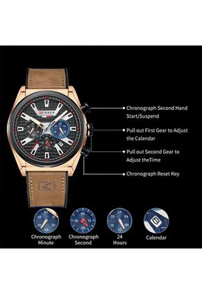 Reloj Curren 8392 Cronógrafo Tablero Negro - Cafe