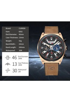 Reloj Curren 8392 Cronógrafo Tablero Negro - Cafe
