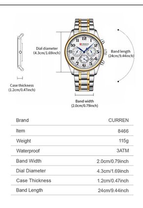 Reloj Curren 8466 Cronógrafo Tablero Blanco - Bicolor