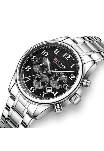 Reloj Curren 8466 Cronógrafo Tablero Negro - Plata Curren