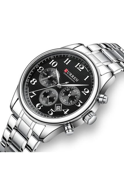 Reloj Curren 8466 Cronógrafo Tablero Negro - Plata