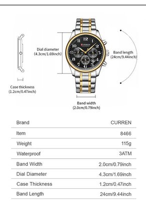 Reloj Curren 8466 Cronógrafo Tablero Negro - Bicolor