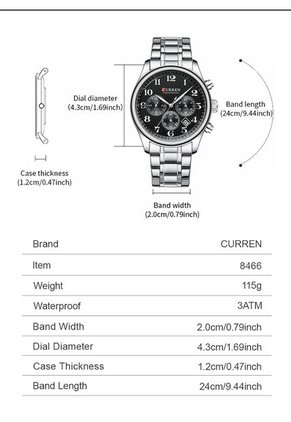 Reloj Curren 8466 Cronógrafo Tablero Negro - Plata