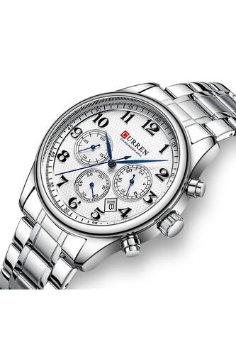 Reloj Curren 8466 Cronógrafo Tablero Blanco - Plata Curren