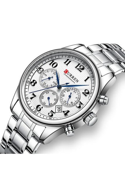 Reloj Curren 8466 Cronógrafo Tablero Blanco - Plata