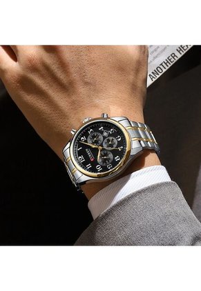 Reloj Curren 8466 Cronógrafo Tablero Negro - Bicolor