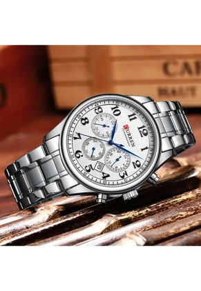 Reloj Curren 8466 Cronógrafo Tablero Blanco - Plata