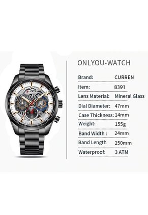 Reloj Curren 8391 Cronógrafo Todo Funcional Acero - Negro