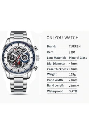 Reloj Curren 8391 Cronógrafo Todo Funcional Acero - Plata