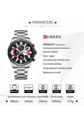 Reloj Curren 8401 Cronógrafo - Plata