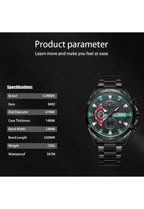Reloj Curren 8402 Cronógrafo Tablero Verde - Negro