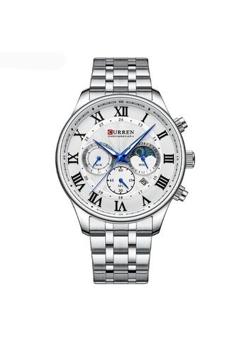 Reloj Curren 8427 Cronógrafo Tablero Blanco - Plata Curren