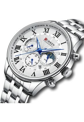 Reloj Curren 8427 Cronógrafo Tablero Blanco - Plata