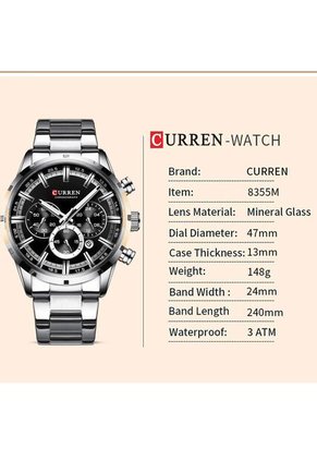 Reloj Curren 8355 Cronógrafo Tablero Negro - Plata