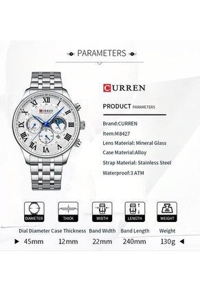 Reloj Curren 8427 Cronógrafo Tablero Blanco - Plata