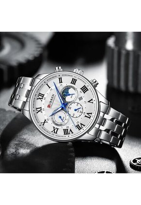 Reloj Curren 8427 Cronógrafo Tablero Blanco - Plata