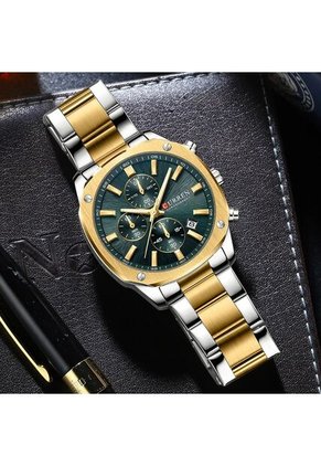 Reloj Curren 8490 Cronógrafo Tablero Verde - Bicolor