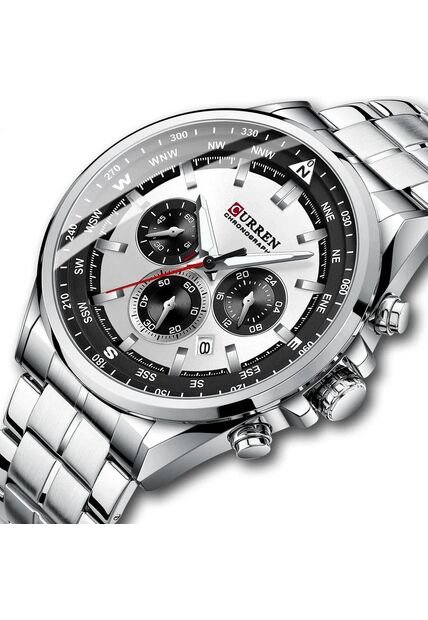 Reloj Curren 8399 Cronógrafo Tablero Blanco - Plata