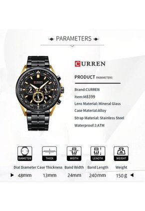 Reloj Curren 8399 Cronógrafo Caja Dorado - Negro
