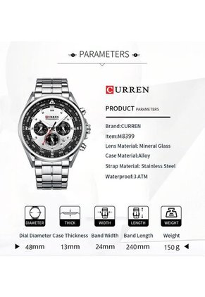 Reloj Curren 8399 Cronógrafo Tablero Blanco - Plata