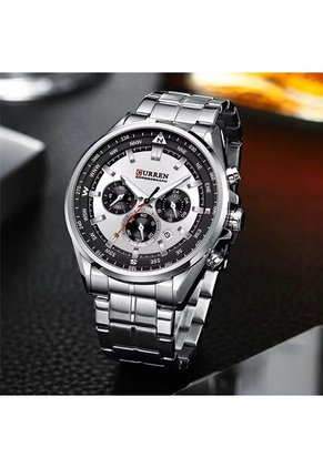 Reloj Curren 8399 Cronógrafo Tablero Blanco - Plata