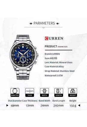 Reloj Curren 8399 Cronógrafo Tablero Azul - Plata