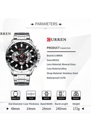 Reloj Curren 8363 Cronógrafo - Plata Fondo Negro