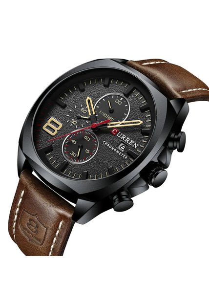 Reloj Hombre Curren Original 8324 Cronógrafo Café Tablero Negro