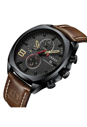 Reloj Hombre Curren Original 8324 Cronógrafo Café Tablero Negro