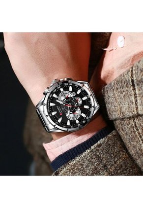 Reloj Curren 8363 Cronógrafo - Plata Fondo Negro