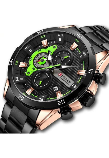 Reloj Curren 8402 Cronógrafo Tablero Gota Verde - Negro